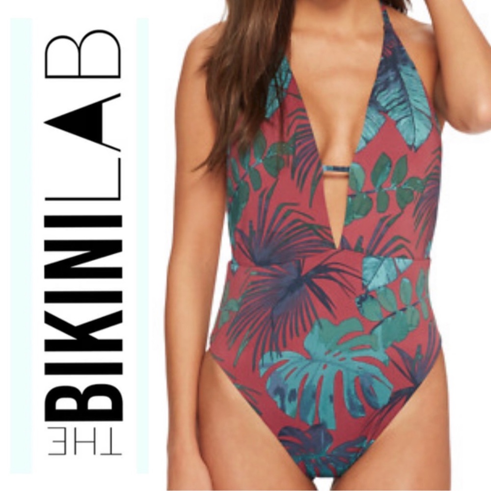 NWT BIKINI LAB PLUNGE FLORAL ONE PIECE SWIMSUIT